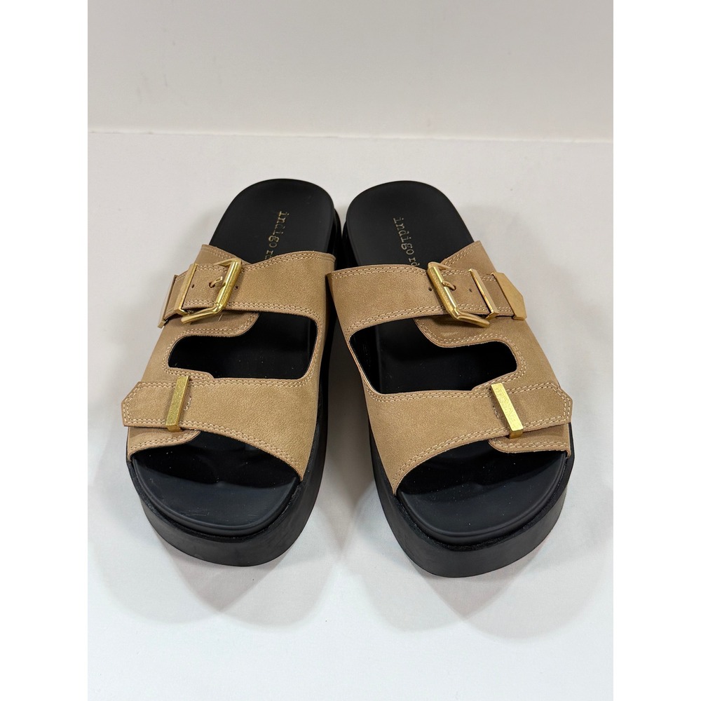 Indigo Rd. Irrathie-R Tan Faux Suede Platform Buckle Slide Sandals Womens 7M